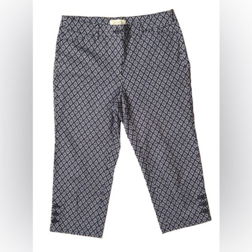 Talbots Button Hem Blue and White Skimmer Pants Size 6